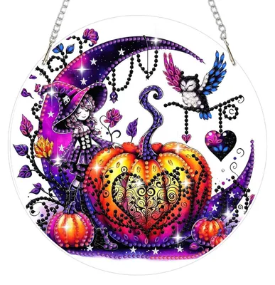 Immagine prodotto di Set di ciondoli per diamond painting a tema zucca, strega e finestre, kit per creare decorazioni per adulti e bambini