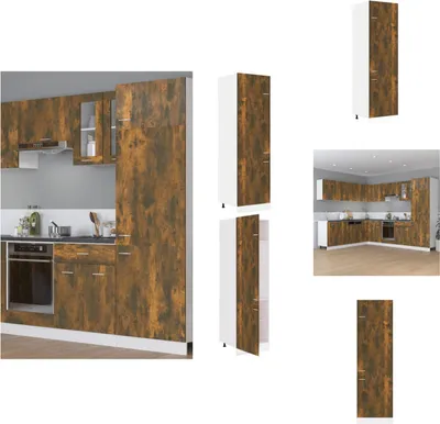 Image de vidaXL Armoire réfrigérée en chêne fumé 60x57x207 cm Matériau dérivé du bois -  Armoires de cuisine