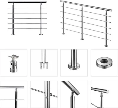 Produktbild von Edelstahl Geländer Treppengeländer FürTreppen Brüstung Für Innen & Außen Treppenhaus Balkon  Brüstung 100cm 5 Querstreben