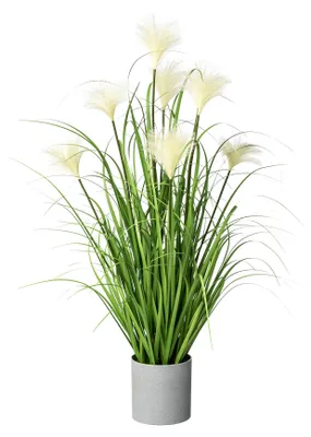 Produktbild von CREATIV green künstliches Riedgras 76cm im weißen Topf, naturgetreues Wildgras im Topf, Pampasgras für Innen