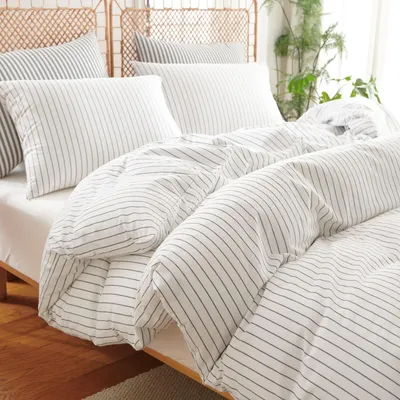 Produktbild von Bettwäsche Set 155x220 cm Baumwolle Schwarz Weiß Gestreift