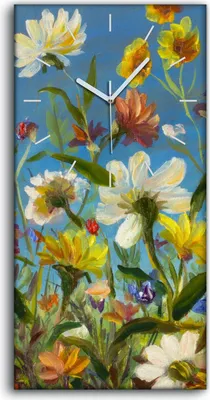 Produktbild von Wandbild Leinwand Bilder Wanduhr Geräuschlos 30x60 Ölgemälde Blumen wiese - weiße Hände