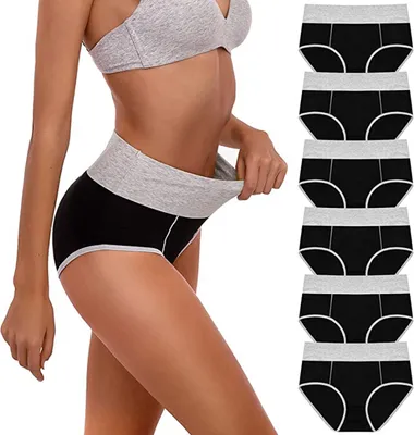 Produktbild von ASKSA Unterhosen Damen 6er Pack Baumwolle Unterwäsche Hohe Taillenslip Stretchanteil, Schwarz, 2XL
