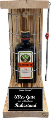 Produktbild von Jägermeister - Alles Gute zum wohlverdienten Ruhestand - Eiserne Reserve Gitterkäfig Bier Geschenk zum Ruhestand
