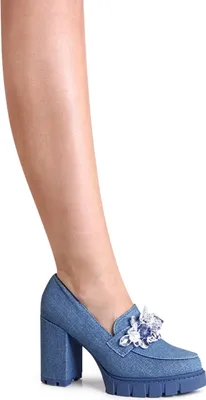Produktbild von topschuhe24 2887 Damen Velours Loafer Pumps Plateau High Heels , Farbe:Blau, Größe:40 EU