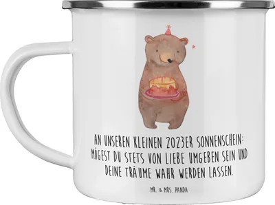 Produktbild von Mr. & Mrs. Panda Pott 2023 Geburtstagstraum - Weiß - Geschenk, Geburtstag, Kaffeepott, Geburtstagsgeschenk, Geburtstagsdekoration, Jahrgang, Emaille Tasse, Haferl, Alter