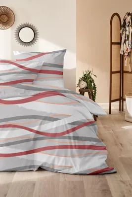 Produktbild von Biber Bettwäsche Welle 135 x 200 cm grau/rot