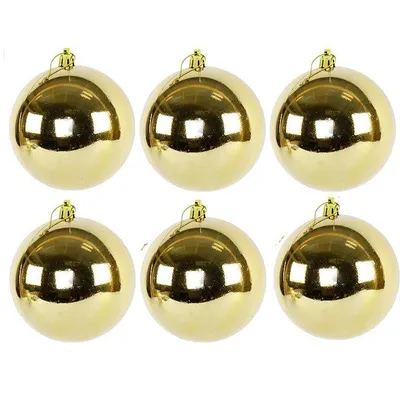 Produktbild von 6 x Weihnachtskugeln für den Außenbereich, frostfest und witterungsbeständig - gold glänzend - Ø 15 cm - Christbaumkugeln aus Kunststoff für Draußen