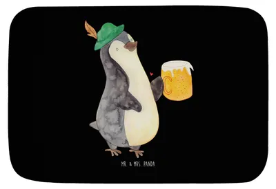 Produktbild von Mr. & Mrs. Panda Badezimmerteppich Pinguin Bier - Schwarz - Geschenk, Pinguine, Badezimmer Matte, badezimmermatte, duschmatte, , Badematte, Beschwippst