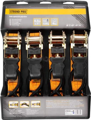 Image de Sangle d'arrimage Strend Pro, a cliquet, 25 mm, L-4,5 m, max. 500 kg, pack de 4 pieces