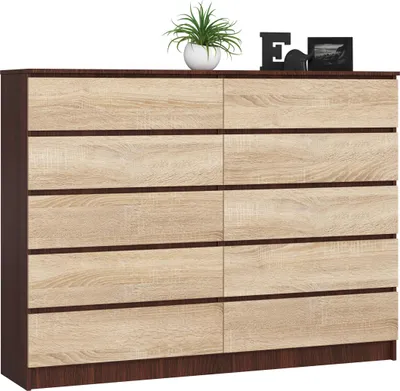 Image de Akord Commode 10 Tiroirs Wengé/Chêne Sonoma 160X40X121