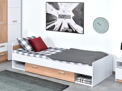 Zdjęcie produktu dla Łóżko pojedyncze 80x190 JOHELY - biały / dąb nash