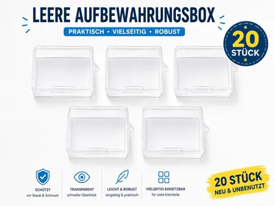 Immagine prodotto di 20 mini contenitori trasparenti in plastica, vuoti e con coperchio
