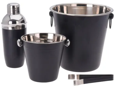 Produktbild von ORION BAR-Set Barkeeper-Set 2x Eiswürfeleimer Shaker Eiswürfelzange