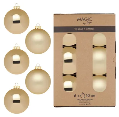 Immagine prodotto di Baubles di Natale in vetro 10cm 6 pezzi - broccato oro