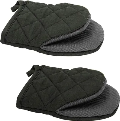 Produktbild von 2 x rutschfeste, hitzebeständige Neopren-Ofenhandschuhe zum Backen, Grillen und Barbecue (Schwarz)