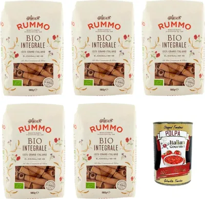 Produktbild von Rummo Pasta Integrale Elicoidali N° 49, Vollkornnudeln Nudeln Vollkorn Italienische Pasta 5x 500g + Italian Gourmet polpa 400g