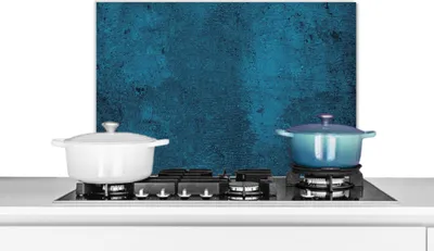 Produktbild von KitchenYeah®  Spritzschutz Küche - Küchenrückwand - Wandschutz für Herd und Spüle - Naturstein - Beton - Stein - Blau 60x40 - Alu-Dibond (Alternative zum Spritzschutz aus Glas) - Hitzebeständig - Herd