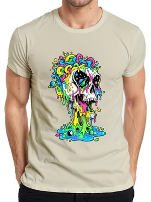 Produktbild von Psychedelischer Totenkopf Bunt Schmelzend Space Galaxie Skull Herren T-Shirt, Natur, L