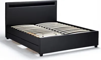 Immagine prodotto di Letto matrimoniale con rete a doghe Led testata cassetti in metallo legno 160x190 cm Ginevra King - Nero