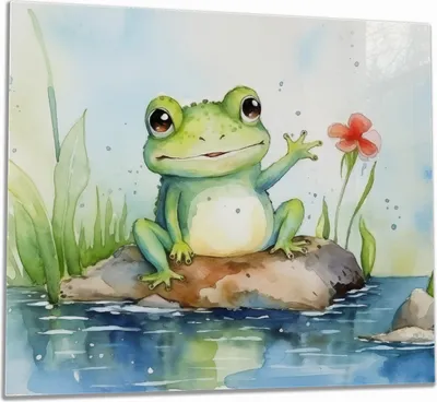 Produktbild von Wallario Herdabdeckplatte aus Glas, Größe 60 x 52 cm 1-teilig, Motiv Frosch in Aquarell