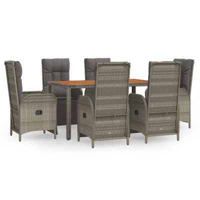 Produktbild von vidaXL 7-tlg. Garten-Essgruppe mit Kissen Grau Poly Rattan