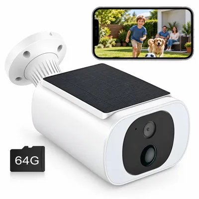 Produktbild von 4MP WLAN überwachungskamera Aussen mit 64GB Karte Solar Akku Kamera IP65 kabellose Audio Kameras für Heim Outdoor
