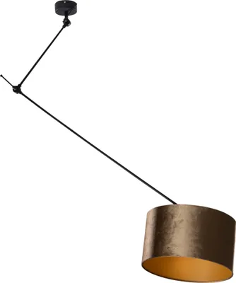 Produktbild von QAZQA - Klassisch I Antik Hängelampe I Pendellampe I Pendelleuchte Schwarz mit bronzefarbenem Samtschirm 35cm - Blitz I Wohnzimmer I Schlafzimmer - Stahl Rund - LED geeignet E27