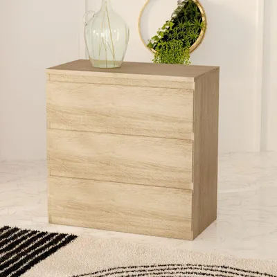 Immagine prodotto di Comodà Forte EDMORE 70 80, comodà moderna a 3 cassetti, materiale derivato dal legno, finitura rovere Sonoma, larghezza 77,2 cm x altezza 79,8 cm x profondità 42,2 cm