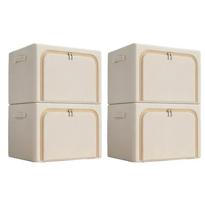 Produktbild von 4er-Set Aufbewahrungsbox aus Oxford-Gewebe, wasserdicht, Faltbare, 100L, Fächer, für Kleidung & Schrank, Ohne Sichtfenster, Beige