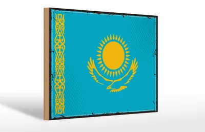 Produktbild von Holzschild Flagge Kasachstans 30x20cm Retro Kazakhstan