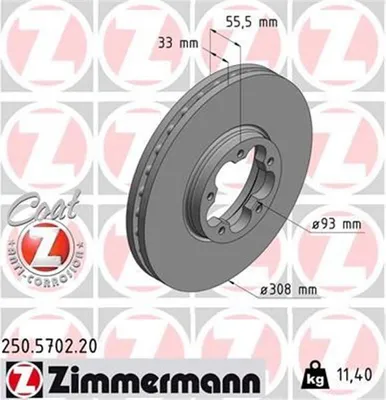 Produktbild von 2x ZIMMERMANN Bremsscheibe 250.5702.20 für FORD Tourneo Custom V362 Bus (F3)