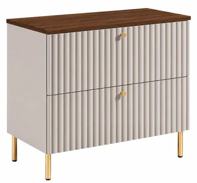 Imagen del producto de Mueble de baño de pie con encimera de 80 cm, acabado en cachemira y encimera de roble nogal, tiradores en tres colores, patas doradas, dimensiones: 80 x 44,4 x 73,6 cm, Imagen generada por IA