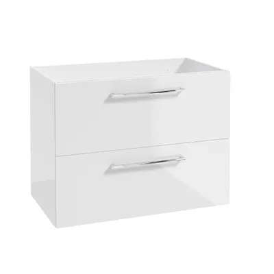 Produktbild von Bad Unterschrank mit 2 Schubladen, 80 cm breit, in weiß Hochglanz mit Metallgriff in chrom MESSINA-107, B/H/T: ca. 80/60/45 cm