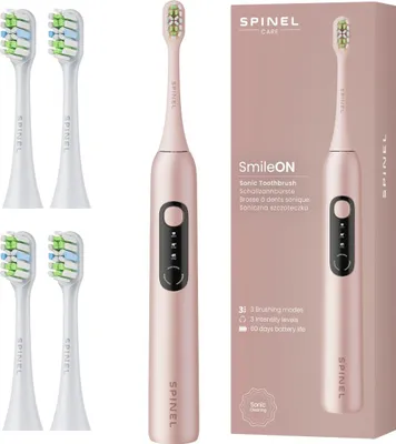 Image de Brosse à dents électrique SpinelCare SmileOn Rose + 4 embouts blancs