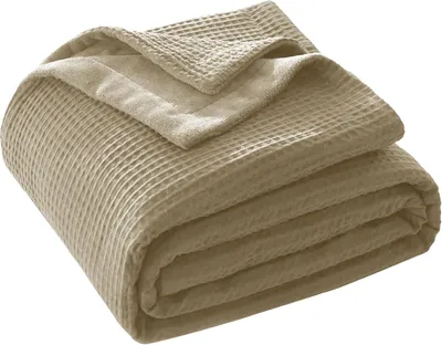 Produktbild von Baumwolldecke 150 x 200 cm, Waffelmuster, Milchfleece, khaki, für Sofa