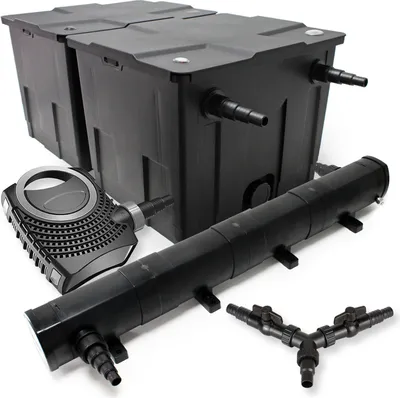 Produktbild von SunSun Komplettset: CBF-350B Teichfilter bis 60000 L Teichfilteranlage als Durchlauffilter, CTF-8000 SuperECO Teichpumpe 8000l/h 70W, CUV-272 Teichklärer UVC Klärer mit 72W, Y-Verteiler