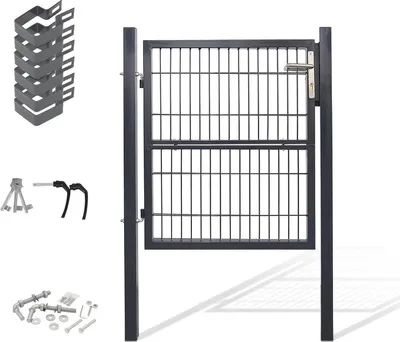 Obrázek produktu pro Izrielar Zahradní brána 120x100cm Zahradní dveře pozinkovaná ocel uzamykatelná, brána do dvora plot včetně zámku Dveře, brána, plotová brána, plotové dveře, zahradní dveře, zahradní plot - antracitová