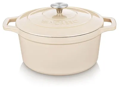 Produktbild von Gusseisen Bräter mit Deckel 5L Ø 26cm Induktion Creme Weiß
