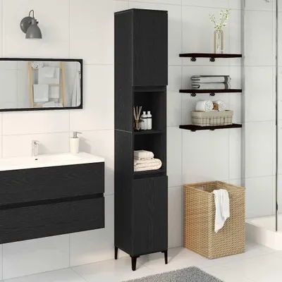 Produktbild von vidaXL Badezimmerschrank mit Tür Schwarz Eichen-Optik 30 x 30 x 190 cm