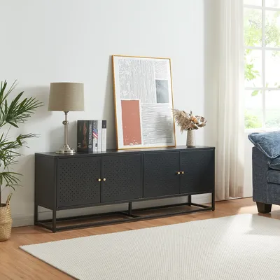 Produktbild von TV Schrank ‘Janakkala’ mit 4 Türen Stahl 153 x 35 x 55 cm Schwarz