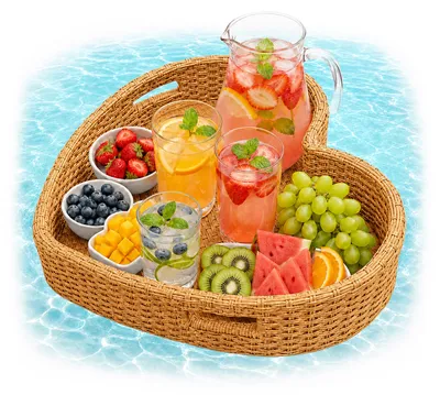 Produktbild von Relaxdays Schwimmendes Tablett Herz, Pooltablett für Getränke & Snacks, HBT: ca. 20x60x60 cm, Rattan, unsinkbar, natur