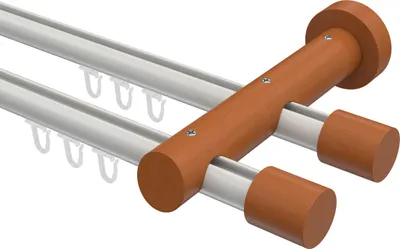 Produktbild von Interdeco Innenlaufstange / Gardinenstange mit Innenlauf Weiß / Kirschbaum lackiert, Typ Talent Feta (Kappe), 20 mm Ø 2-läufig, 420 cm