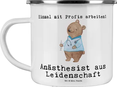 Produktbild von Mr. & Mrs. Panda Haferl Anästhesist Leidenschaft - Weiß - Geschenk, Outdoor Tasse, Anästhesie, becher emaille, Pott, Spruch, Krankenhaus, Teetasse