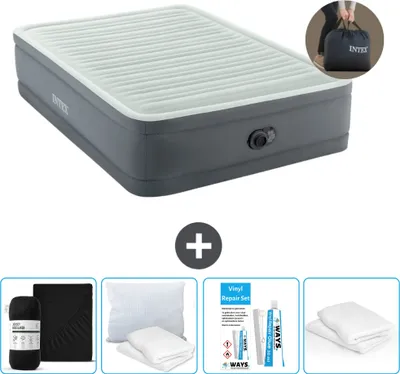 Produktbild von Intex Airbed - Doppelbett - 137 x 191 x 46 cm - Grau - Inklusive Pumpe - Spannbettuch - Küssen - Reperaturset en Kissenschutz