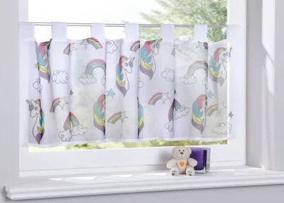 Produktbild von Scheibengardine »Digital Druck« Voile Kurzgardine SChlaufen Transparent Digital Druck Küche Fenster Modern HxB 40x120 cm Unicorn, 10000262