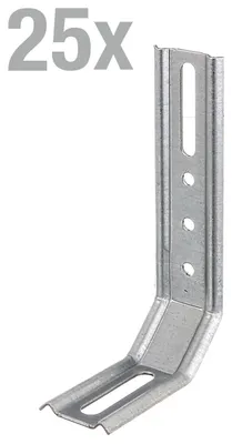 Zdjęcie produktu dla Alberts 866341 Kątownik regulowany, dwa kątowniki 45°, tłoczony, z otworem podłużnym, ocynkowany metodą Sendzimira, 50 x 30 x 110 mm, zestaw 25 sztuk