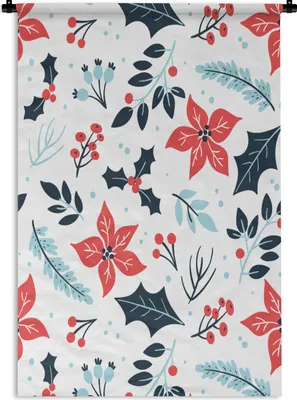 Produktbild von MuchoWow® Wandteppich Wandbehang Winter - Blumen - Weihnachten - Muster 90x135 cm Tapisserie Dekoration Wandtuch - Baumwolle - Wandskulptur