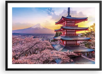 Produktbild von Gerahmtes Poster - Schwarzer Rahmen - Fuji Choreito Pagode - 70x50 cm - Wand Bild - Wanddeko - Wandbilder - Kunstposter - Wandposter - Bilderrahmen - Bilder - Kunstdruck - P2BAA70x50-4547