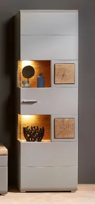 Produktbild von Wohnwand Wohnzimmer-Set 2 FUN PLUS II 4 tlg. Vitrine Standvitrine TV-Unterteil Wandboard grau Hirnholz LED-Beleuchtung